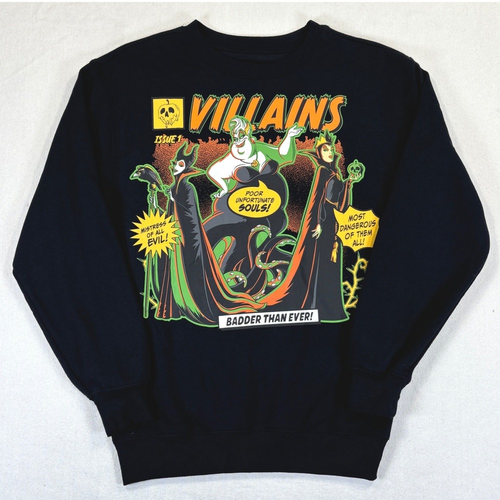 Disney Villains Freeze Graphic Sweatshirt XXS Black Ursula Maleficent Evil Queen